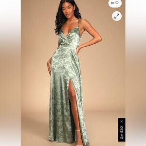 Lulu's Sage Green Floral Maxi Dress